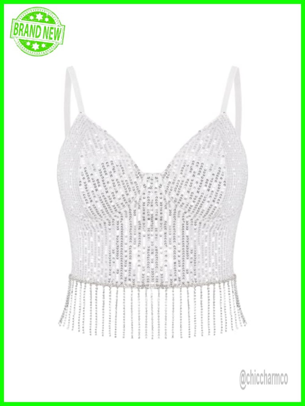 Sequin Crop Top Spaghetti Strap V-Neck Sleeveless Party Tank Top